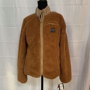 Reebok Womens Faux Fur Jacket Small Brown Khaki Zip Up‎